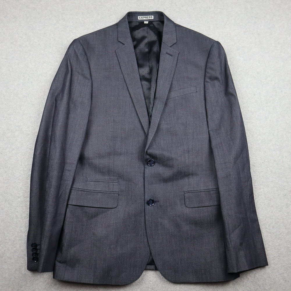 Express Blazer Mens 38 Regular Photographer Fitted Blue 2-Button Suit Jacket